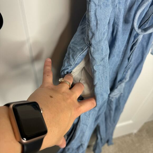 J. Crew Wrap Around Waist Tie V-neck Chambray Blue Jumpsuit Size 0 - Picture 4 of 8